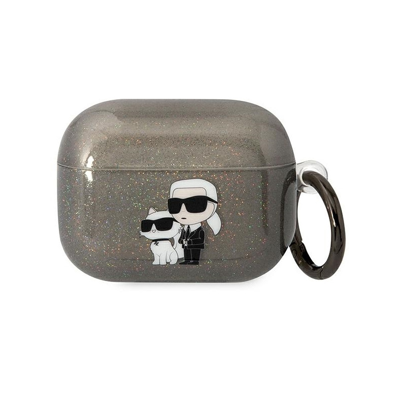 Karl Lagerfeld Glitter Karl&Choupette dėklas, skirtas AirPods Pro - juodas