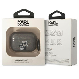 Karl Lagerfeld Glitter Karl&Choupette dėklas, skirtas AirPods Pro - juodas