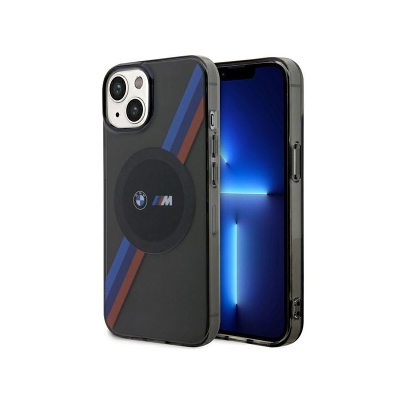 BMW Tricolor Stripes MagSafe dėklas iPhone 14 - pilkas