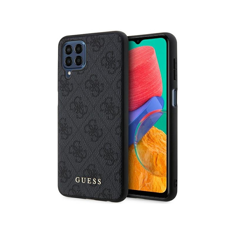 Guess 4G Metal Gold Logo dėklas, skirtas Samsung Galaxy M33 5G - pilkas