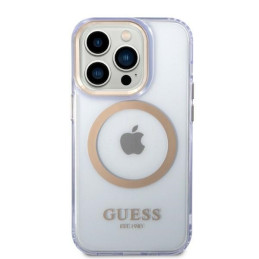 Guess Gold Outline permatomas MagSafe dėklas, skirtas iPhone 14 Pro – violetinė