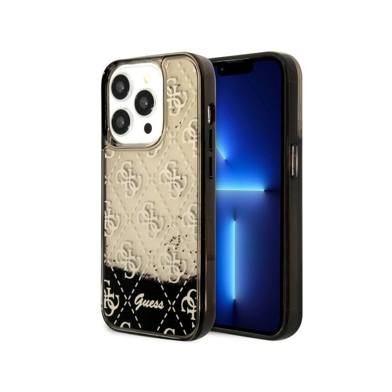 Guess Liquid Glitter 4G Transculent dėklas iPhone 14 Pro - juodas