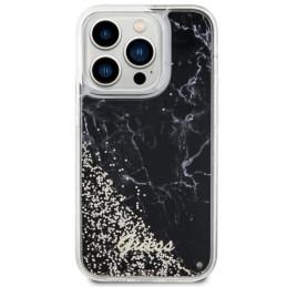 Guess Liquid Glitter Marble dėklas iPhone 14 Pro - juodas