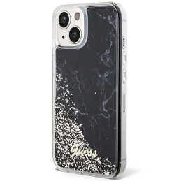 Guess Liquid Glitter Marble dėklas iPhone 14 - juodas