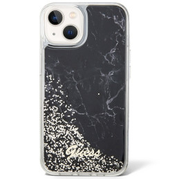 Guess Liquid Glitter Marble dėklas iPhone 14 - juodas