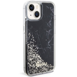 Guess Liquid Glitter Marble dėklas iPhone 14 - juodas