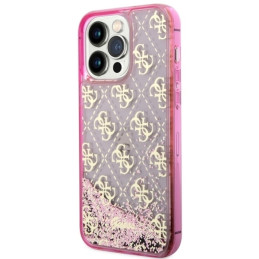Guess Liquid Glitter 4G Transculent dėklas, skirtas iPhone 14 Pro Max - rožinis