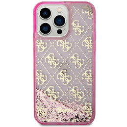 Guess Liquid Glitter 4G Transculent dėklas, skirtas iPhone 14 Pro Max - rožinis