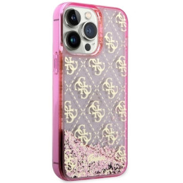 Guess Liquid Glitter 4G Transculent dėklas, skirtas iPhone 14 Pro Max - rožinis