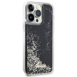 Guess Liquid Glitter Marble dėklas, skirtas iPhone 14 Pro Max - juodas