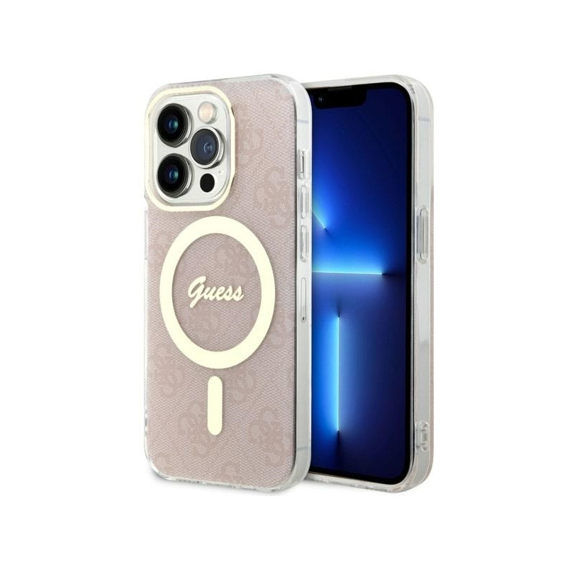 Guess 4G MagSafe dėklas iPhone 14 Pro - rožinis