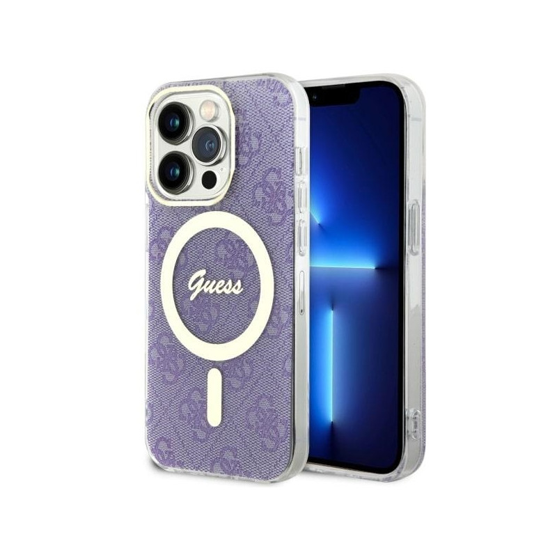 Guess 4G MagSafe dėklas iPhone 14 Pro - violetinis