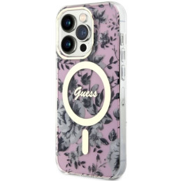 Guess Flower MagSafe dėklas iPhone 14 Pro - rožinis