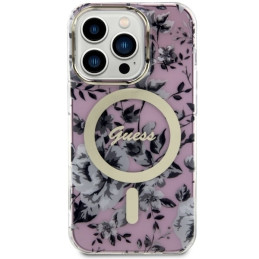 Guess Flower MagSafe dėklas iPhone 14 Pro - rožinis