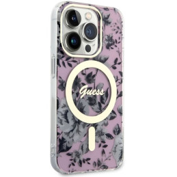 Guess Flower MagSafe dėklas iPhone 14 Pro - rožinis