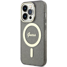 Guess Glitter Gold MagSafe dėklas iPhone 14 Pro - juodas