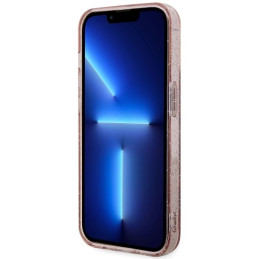 Guess Glitter Gold MagSafe dėklas iPhone 14 Pro - rožinis