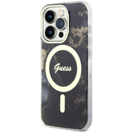 Guess Golden Marble MagSafe dėklas iPhone 14 Pro - juodas
