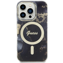 Guess Golden Marble MagSafe dėklas iPhone 14 Pro - juodas