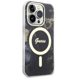 Guess Golden Marble MagSafe dėklas iPhone 14 Pro - juodas