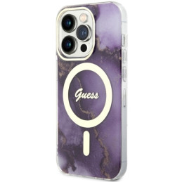 Guess Golden Marble MagSafe dėklas, skirtas iPhone 14 Pro - violetinė