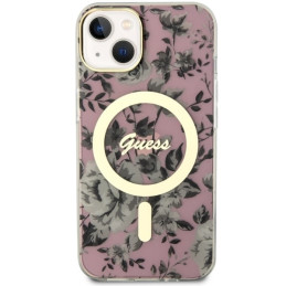 Guess Flower MagSafe dėklas iPhone 14 Plus - rožinis