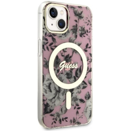 Guess Flower MagSafe dėklas iPhone 14 Plus - rožinis