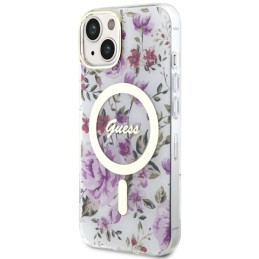 Guess Flower MagSafe dėklas iPhone 14 Plus - skaidrus