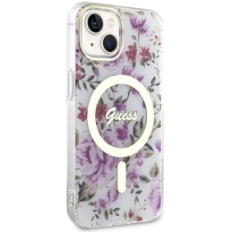 Guess Flower MagSafe dėklas iPhone 14 Plus - skaidrus