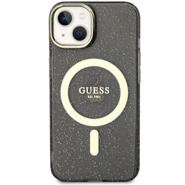 Guess Glitter Gold MagSafe dėklas iPhone 14 Plus - juodas