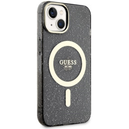 Guess Glitter Gold MagSafe dėklas iPhone 14 Plus - juodas