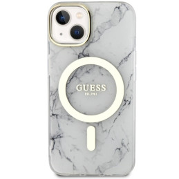 Guess Marble MagSafe dėklas iPhone 14 Plus - baltas