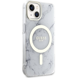 Guess Marble MagSafe dėklas iPhone 14 Plus - baltas