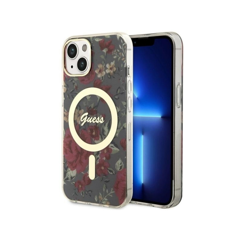 Guess Flower MagSafe dėklas iPhone 14 - žalias