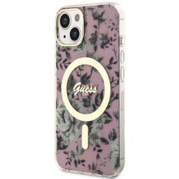 Guess Flower MagSafe dėklas iPhone 14 - rožinis