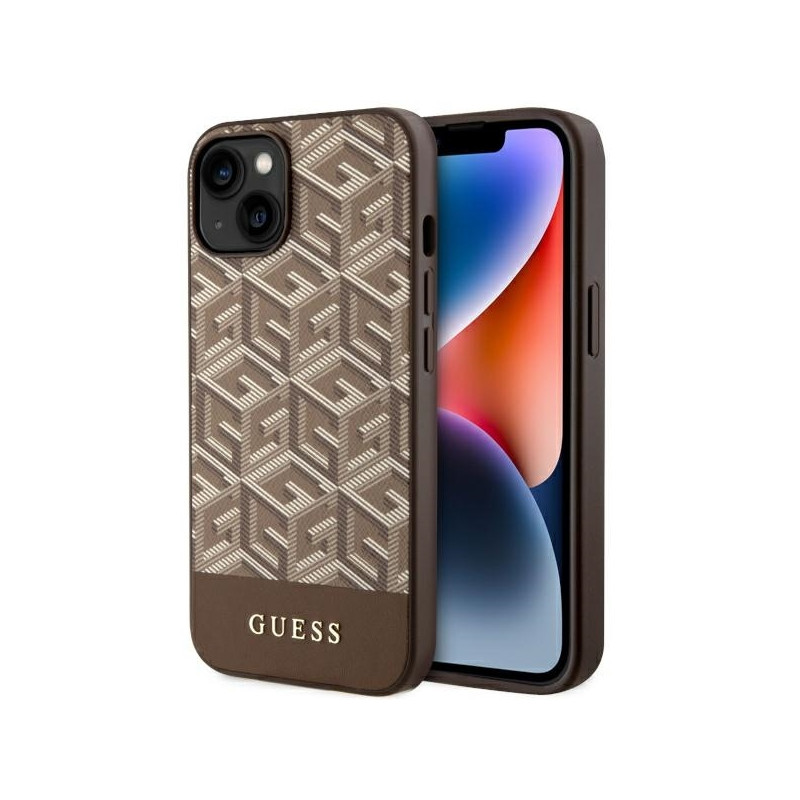 Guess GCube Stripes MagSafe dėklas iPhone 14 - rudas