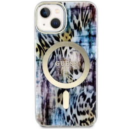 Guess Leopard MagSafe dėklas iPhone 14 - mėlynas