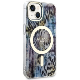 Guess Leopard MagSafe dėklas iPhone 14 - mėlynas