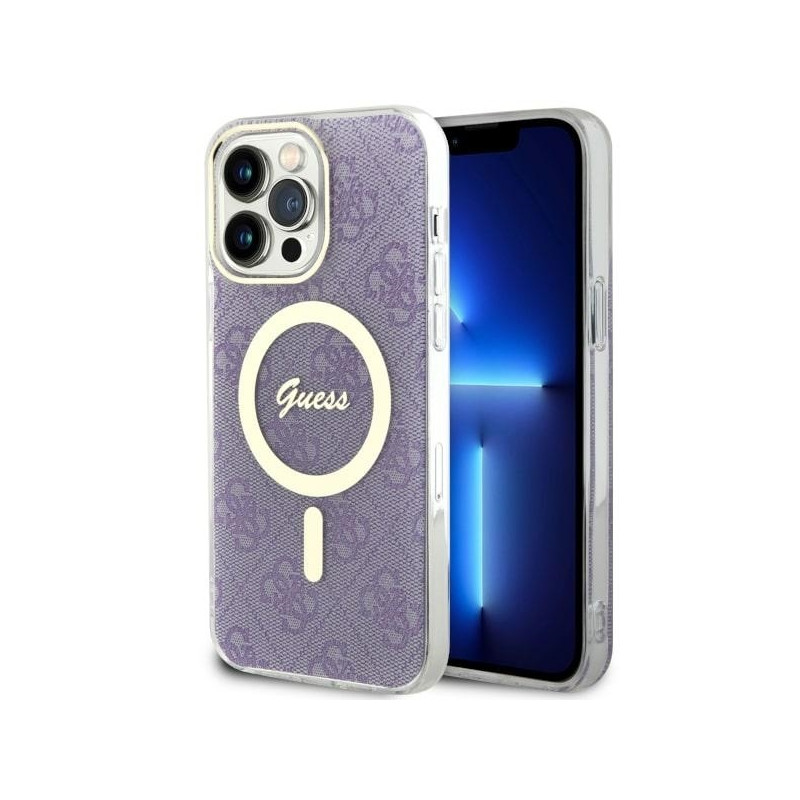 Guess 4G MagSafe dėklas iPhone 14 Pro Max - violetinis
