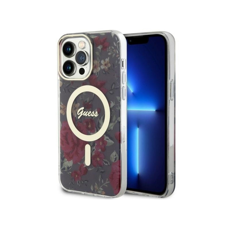 Guess Flower MagSafe dėklas iPhone 14 Pro Max - žalias