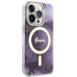 Guess Golden Marble MagSafe dėklas, skirtas iPhone 14 Pro Max - violetinė
