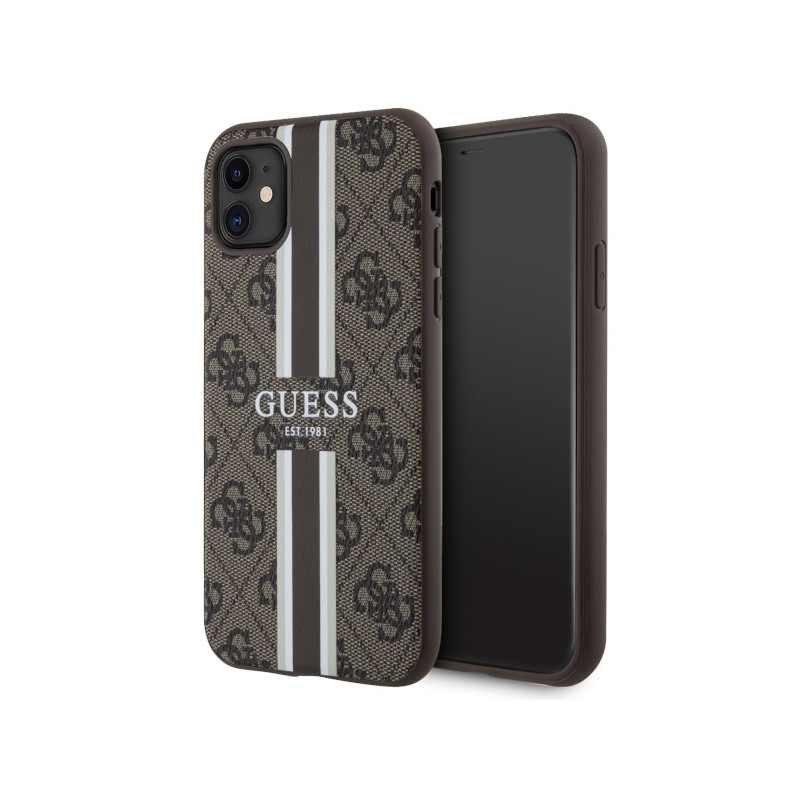 Guess 4G Printed Stripes MagSafe dėklas iPhone 11 / Xr - rudas