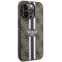 Guess 4G Printed Stripes MagSafe dėklas iPhone 14 Pro - rudas