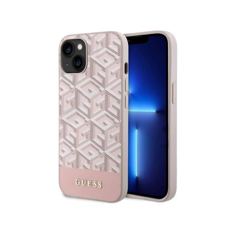 Guess GCube Stripes MagSafe dėklas iPhone 14 Plus - rožinis