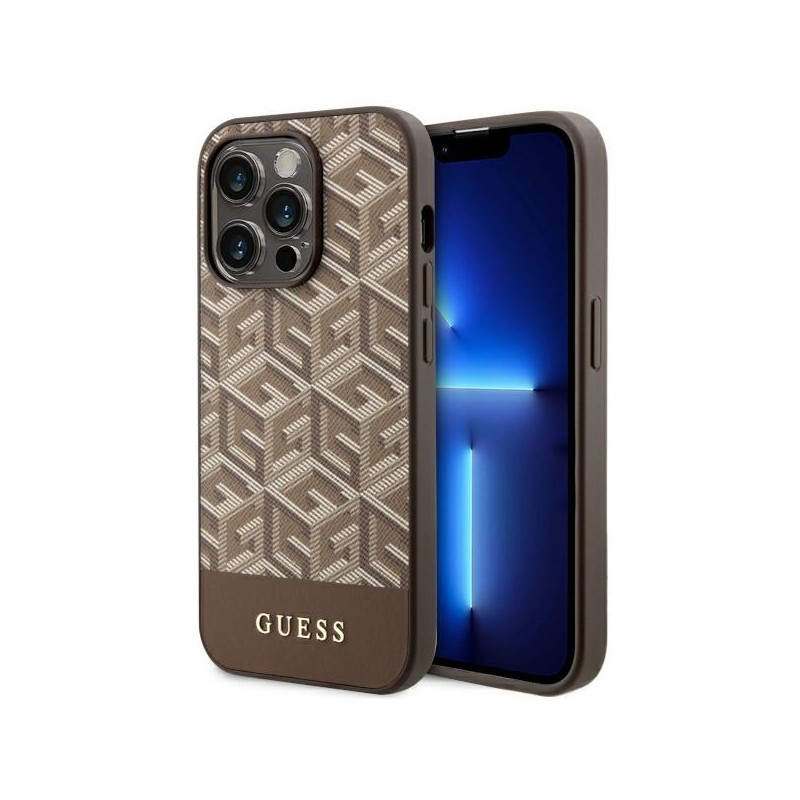 Guess GCube Stripes MagSafe dėklas iPhone 14 Pro Max - rudas