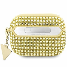 Guess Rhinestone Triangle Charm dėklas, skirtas AirPods Pro 2 – auksinis