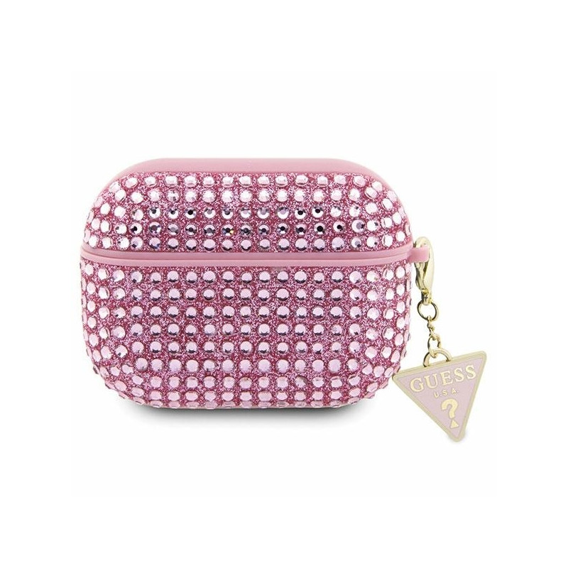 Guess Rhinestone Triangle Charm dėklas, skirtas AirPods Pro – rožinis