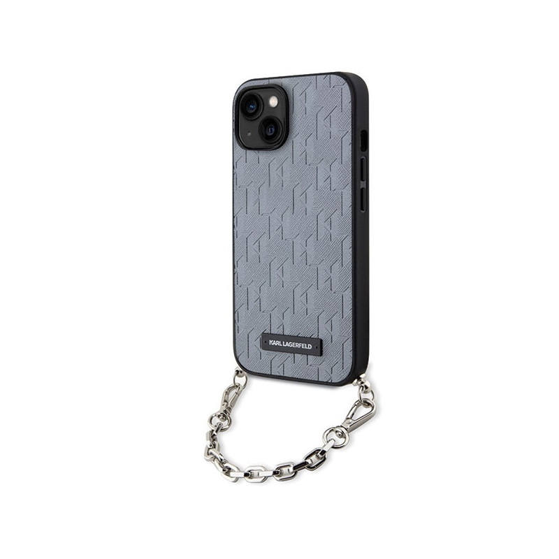 Karl Lagerfeld Saffiano Monogram Chain dėklas iPhone 14 - sidabrinis