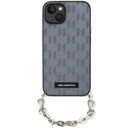 Karl Lagerfeld Saffiano Monogram Chain dėklas iPhone 14 - sidabrinis
