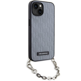 Karl Lagerfeld Saffiano Monogram Chain dėklas iPhone 14 - sidabrinis
